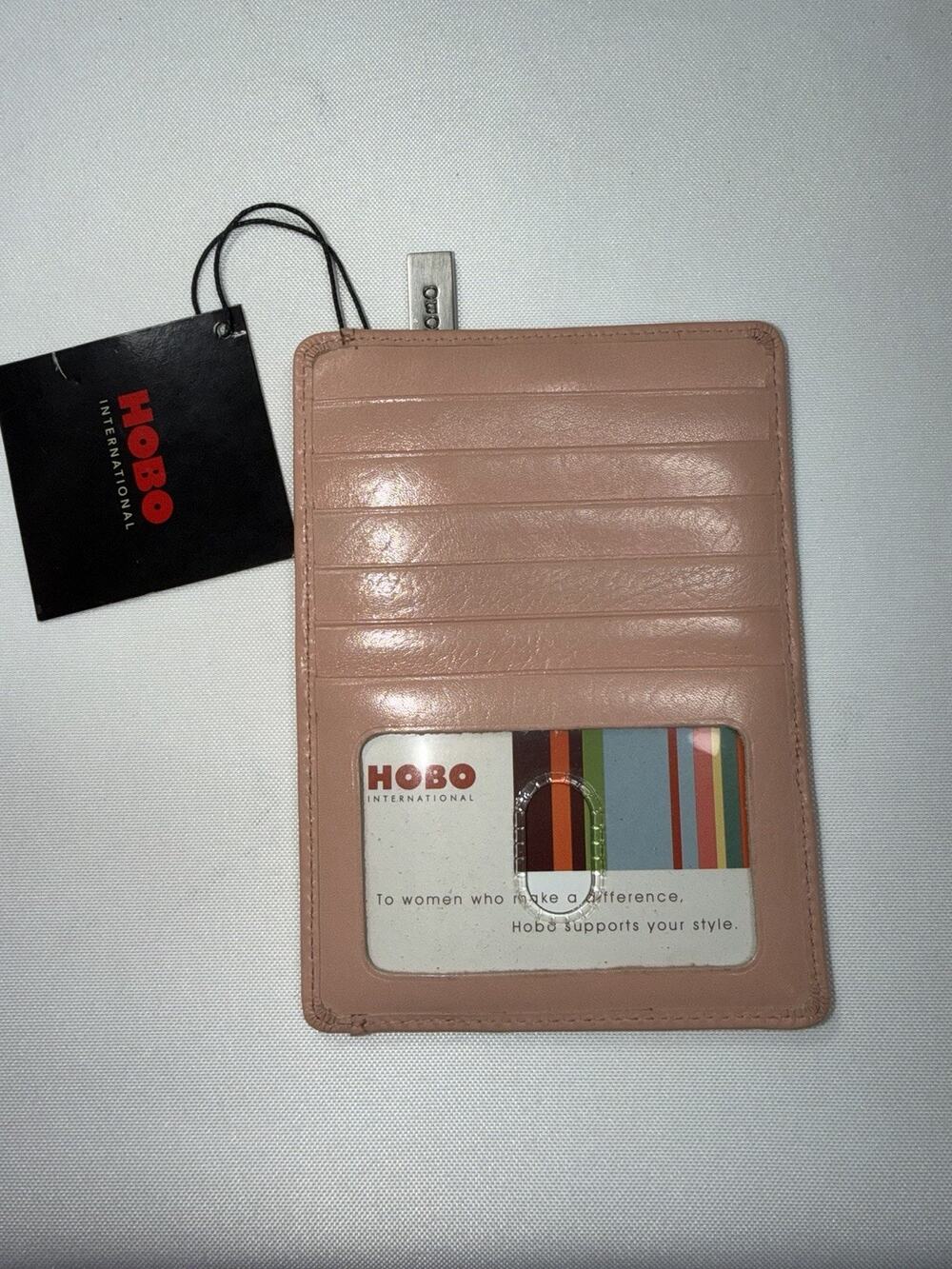 HOBO International Euro Slide Leather Credit Card Case Slim Wallet Pinkish Tan